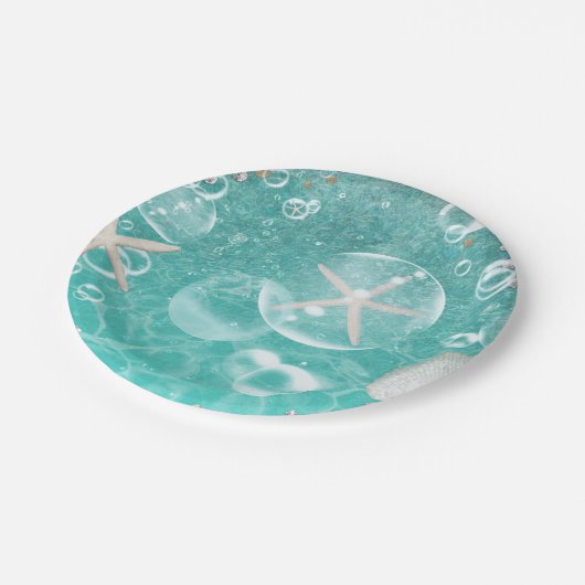 Assiettes En Carton Turquoise Enchanted Sea Starfish & Bubles Ocean Pa (Angle)