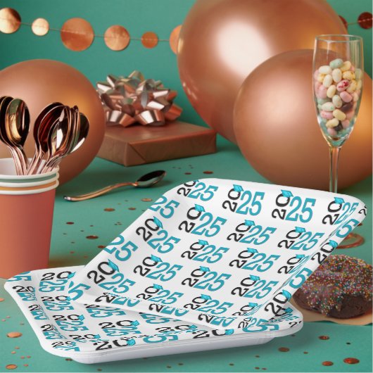 Assiettes En Carton Turquoise et noir 2025 Graduation (Multi)