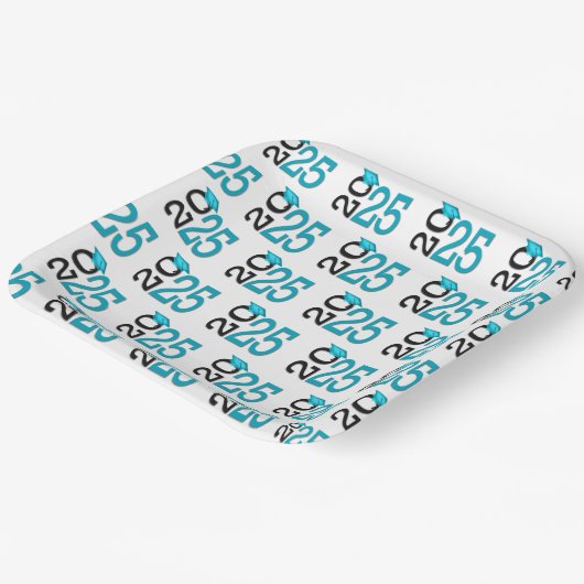 Assiettes En Carton Turquoise et noir 2025 Graduation (Angulaire)