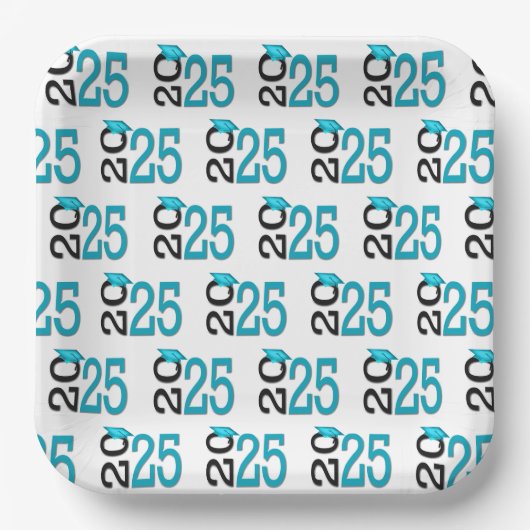 Assiettes En Carton Turquoise et noir 2025 Graduation (Recto)