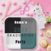 Assiettes En Carton Turquoise fête de graduation personnalisée en noir (Fête)