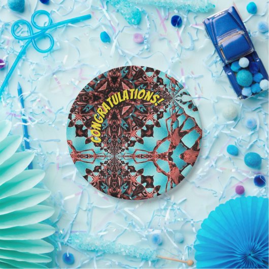 Assiettes En Carton Turquoise Fractal Star Blast Félicitations (Fête)