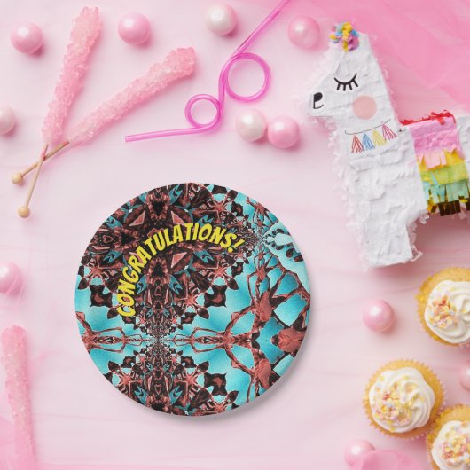 Assiettes En Carton Turquoise Fractal Star Blast Félicitations (Fête)