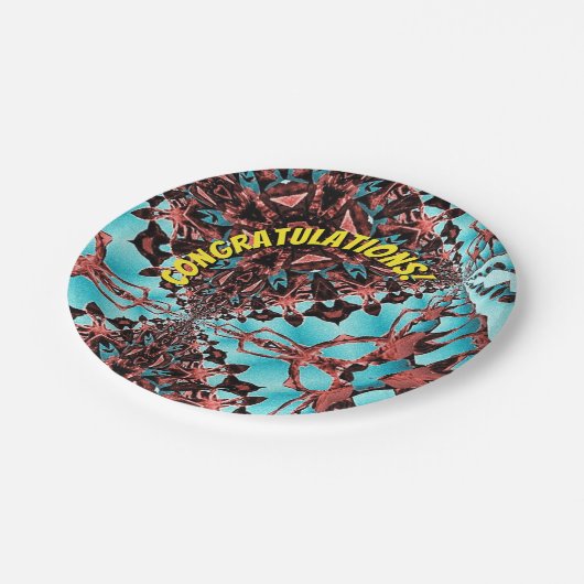 Assiettes En Carton Turquoise Fractal Star Blast Félicitations (Angle)