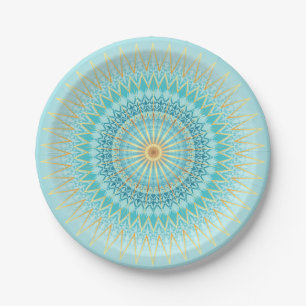 Assiettes En Carton Turquoise Gold Boho Mandala