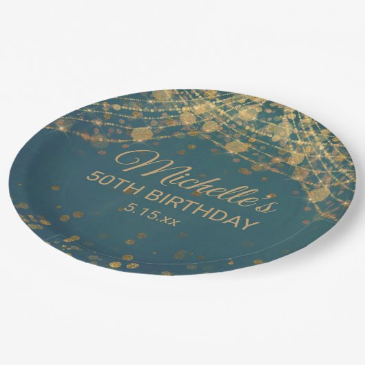 Assiettes En Carton Turquoise Gold String Lights Parties scintillant A (Angle)