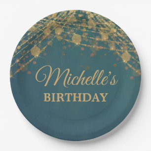 Assiettes En Carton Turquoise Gold String lumières Fête d'anniversaire