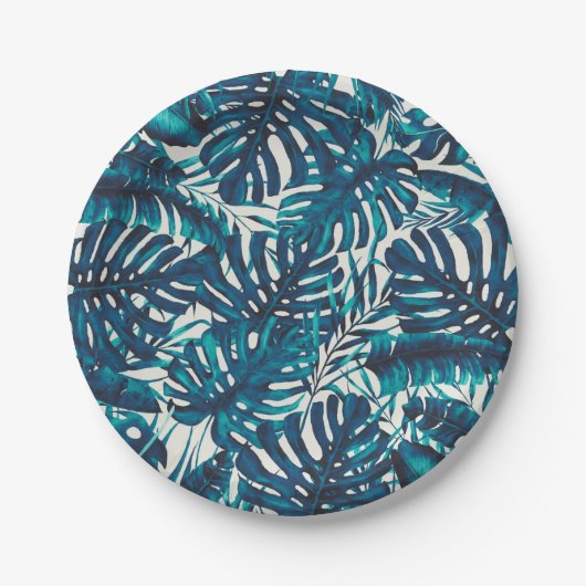 Assiettes En Carton Turquoise Green Tropical Palm Feuille Mariage d'ét (Devant)