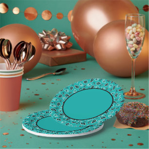Assiettes En Carton Turquoise Green Western Bandana Imprimer Anniversa