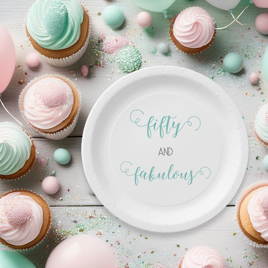 Assiettes En Carton Turquoise Grey 50 et Fabuleux anniversaire