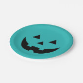 Assiettes En Carton Turquoise Jack-o'-lantern visage citrouille amusan (Angle)