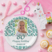 Assiettes En Carton Turquoise Leaf Pattern 80th Birthday Party Photo (Fête)