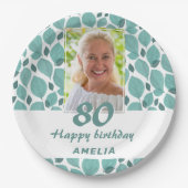 Assiettes En Carton Turquoise Leaf Pattern 80th Birthday Party Photo (Devant)