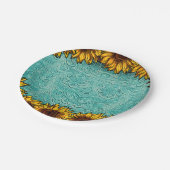 Assiettes En Carton Turquoise Leather Tooled Bright Sunny Sunflowers (Angle)