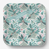 Assiettes En Carton Turquoise Noël Holly Berries Motif#17 ID1009 (Recto)