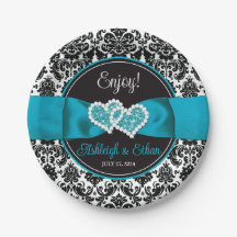 Turquoise, Noir Damask Love Hearve Mariage