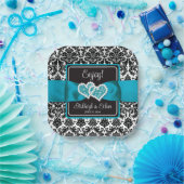 Assiettes En Carton Turquoise, Noir Damask Love Hearve Mariage (Fête)