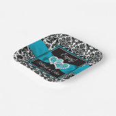 Assiettes En Carton Turquoise, Noir Damask Love Hearve Mariage (Angulaire)