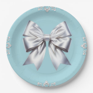 Assiettes En Carton Turquoise œuf de merle bleu grand nœud blanc marié