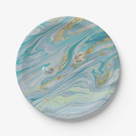 Assiettes En Carton Turquoise & Or Marble Swirl Agate Geode Bohème (Devant)