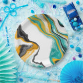 Assiettes En Carton Turquoise, Or, Marbre Fluide Art (Fête)