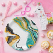 Assiettes En Carton Turquoise, Or, Marbre Fluide Art (Fête)