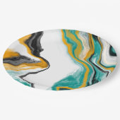 Assiettes En Carton Turquoise, Or, Marbre Fluide Art (Angle)