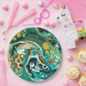 Assiettes En Carton Turquoise, Or, Marbre Fluide Art (Fête)