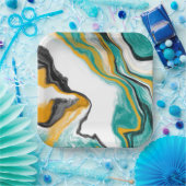 Assiettes En Carton Turquoise, Or, Marbre Fluide Art (Fête)