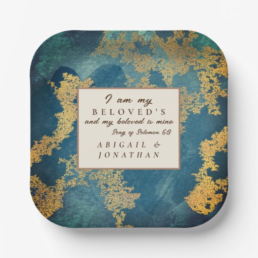 Assiettes En Carton Turquoise or moderne Art Mariage Bible Verse (Recto)