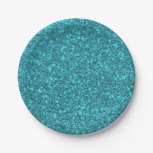 Assiettes En Carton Turquoise Pailleté Brillant Paillettes Glamour Fêt