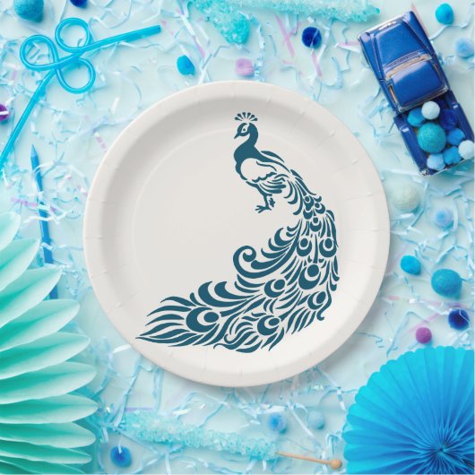 Assiettes En Carton Turquoise Peacock Bold Design Art Déco élégant (Fête)