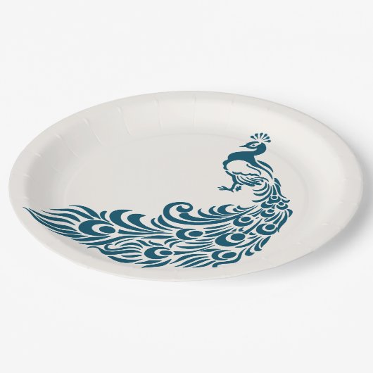 Assiettes En Carton Turquoise Peacock Bold Design Art Déco élégant (Angle)