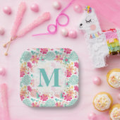 Assiettes En Carton Turquoise Pink Painted Floral monogram Napkins (Fête)