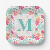 Assiettes En Carton Turquoise Pink Painted Floral monogram Napkins (Recto)