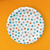 Assiettes En Carton Turquoise Pois orange Plaque papier