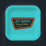 Assiettes En Carton Turquoise Retro Sign Paper Plates<br><div class="desc">The design is from original art. Change the text to suit your needs.</div>