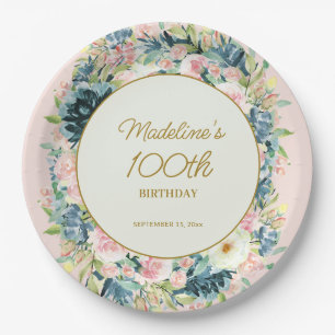 Assiettes En Carton Turquoise rose Vintage botanique floral 100e anniv