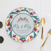 Assiettes En Carton Turquoise Rouge Ornamental M. Mme Nom Mariage