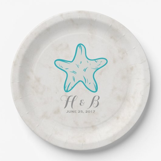 Assiettes En Carton Turquoise Rustic Starfish Mariage (Devant)