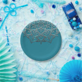 Assiettes En Carton Turquoise & Silver Mandala Elegant Minimal Mariage (Fête)