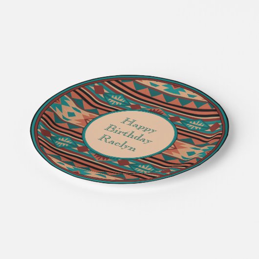 Assiettes En Carton Turquoise Terracotta Monogram (Angle)