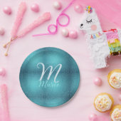 Assiettes En Carton Turquoise turquoise agate aqua monogramme ajouter  (Fête)