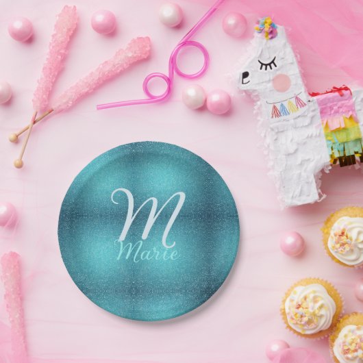 Assiettes En Carton Turquoise turquoise agate aqua monogramme ajouter  (Fête)