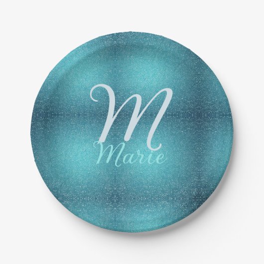 Assiettes En Carton Turquoise turquoise agate aqua monogramme ajouter  (Devant)