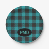 Assiettes En Carton Turquoise Turquoise Bleu Bleu Buffalo Plaid Monogr (Devant)