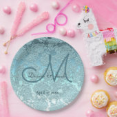 Assiettes En Carton Turquoise Turquoise Élégant Monogramme De Réceptio (Fête)