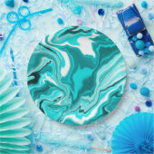 Assiettes En Carton Turquoise, Turquoise et Marbre blanc (Fête)