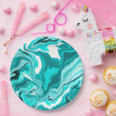 Assiettes En Carton Turquoise, Turquoise et Marbre blanc (Fête)