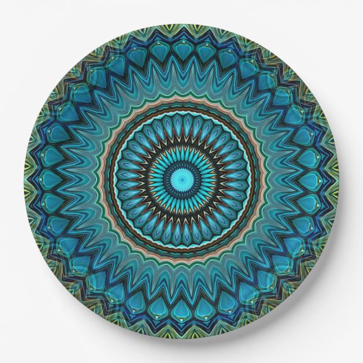 Assiettes En Carton Turquoise Turquoise Vert Mandala Round Star Motif (Devant)